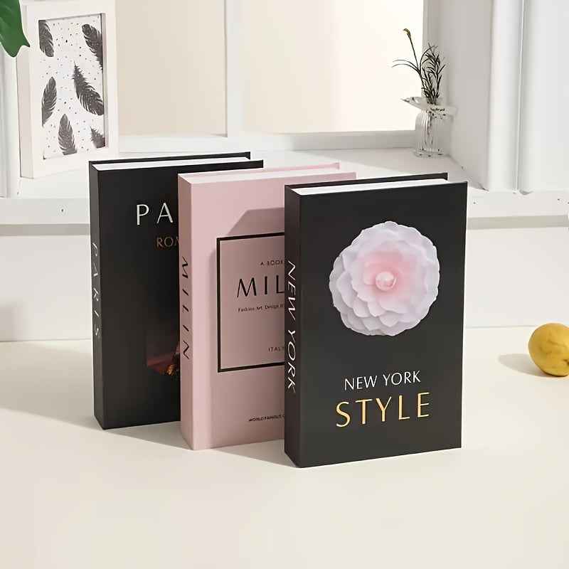 3pcs Decorative Fake Book Set, Walnut Material, London/New York Style, for Anyone, Christmas, Halloween Home Decor, Coffee Table Book Decor, Entry Table Decor