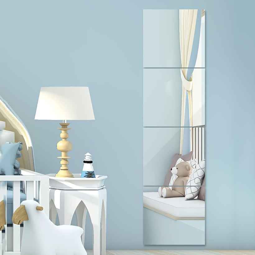 8pcs Classic Square Wall Mirror Tiles, 30.48cm x 25.4cm, Easy Stick-On Installation, Frameless Full-Length Dressing Mirrors for Bedroom, Home Gym, and Dorm Decor, Dorm Room Decor|Modern Aesthetic|Frameless Construction, Decor