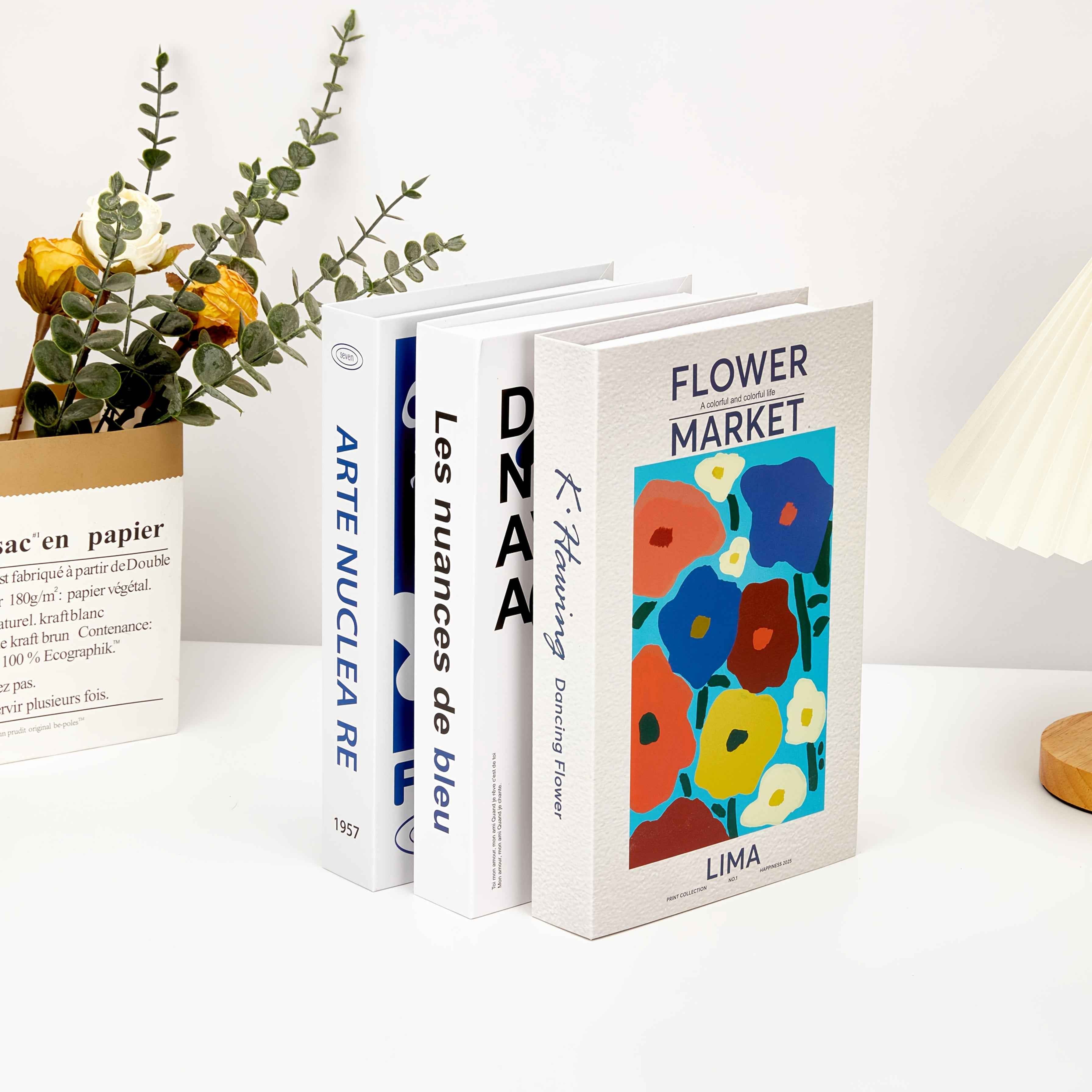 3pcs Bookshelf Decor Set, Office Decorative Fake Books, Stackable Paperback Faux Books, Photo Background Wall Props