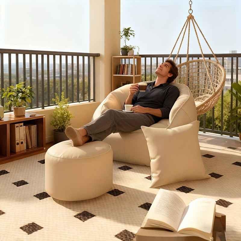 2025 Oversized Bean Bag Chair with Filler - Plush Cushioned Floor Seating, No Assembly Required, Black & White Modern Design for Home, Office, or Living Room - Ideal for, Movie Nights & Relaxation, Office Furniture, Contempor