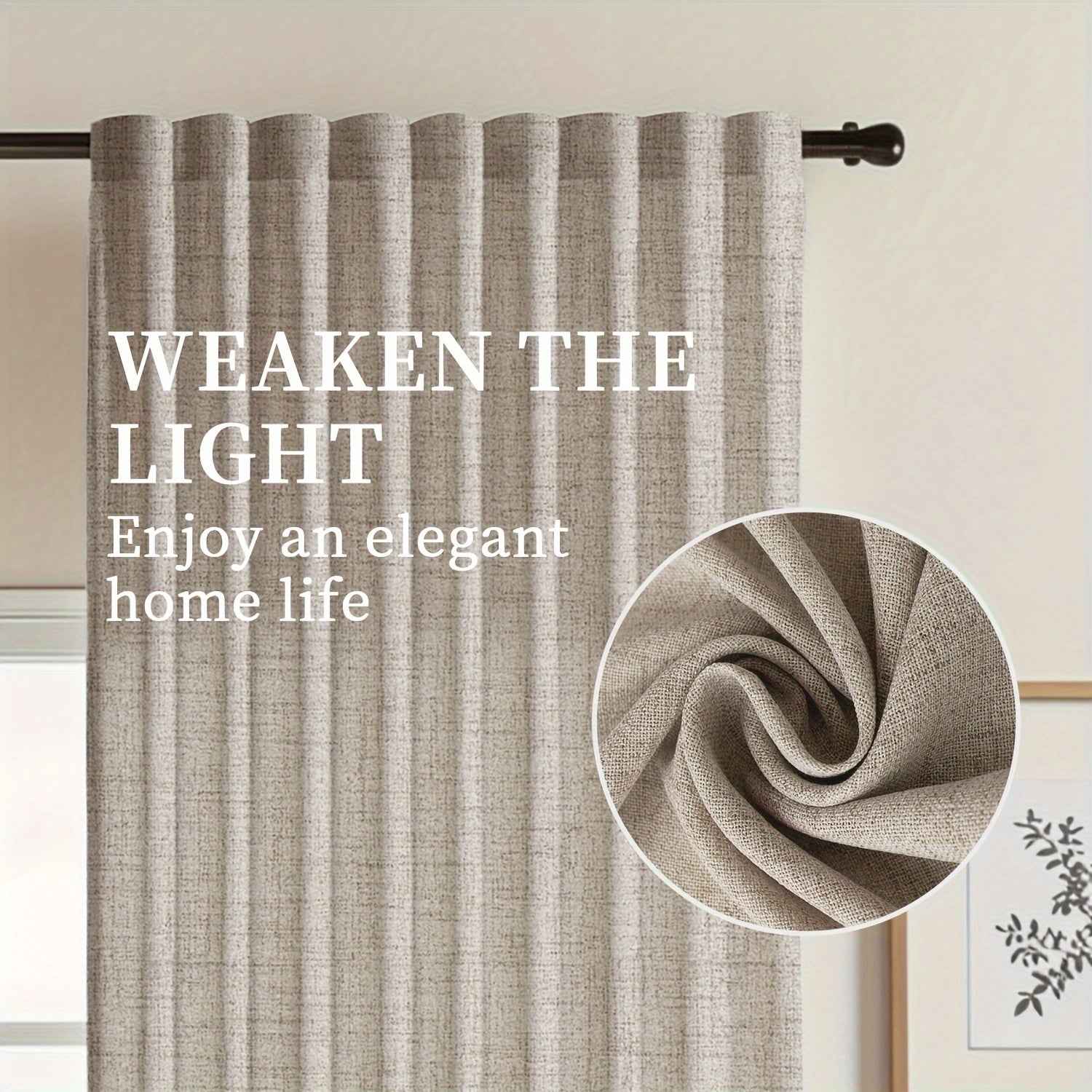 2pcs Japanese-style imitation linen curtains, simple European style curtains, American pastoral curtains for bedroom and living room, light-blocking curtains for tea room, study and kitchen, short linen curtains, multi-functi