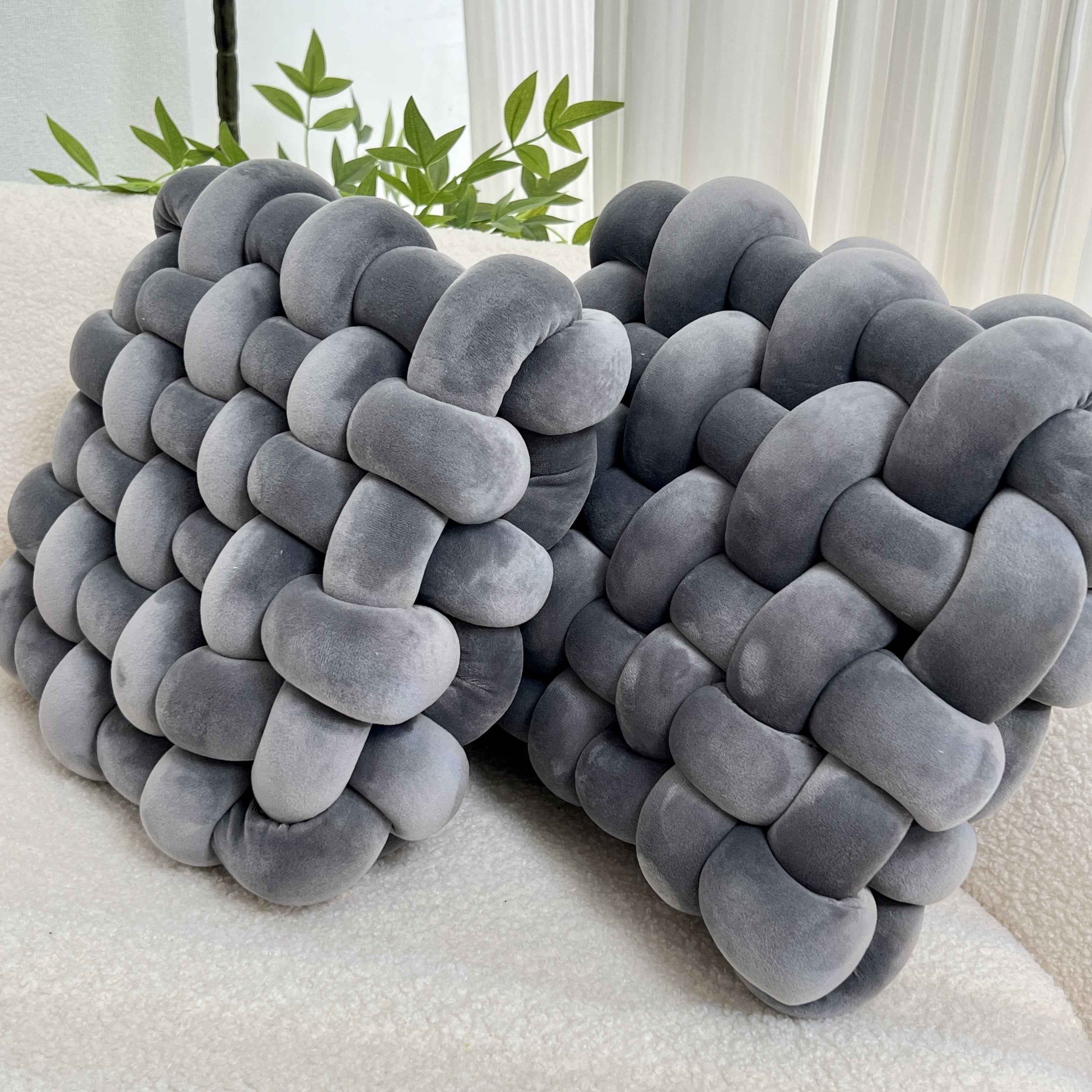 2pcs Knot Throw Pillow Soft Throw Pillow Home Decoration Cushion Square Office Knotted Plush Throw Pillow Cushion For Living Room Bedroom Sofa Couch Living Room Home Decor