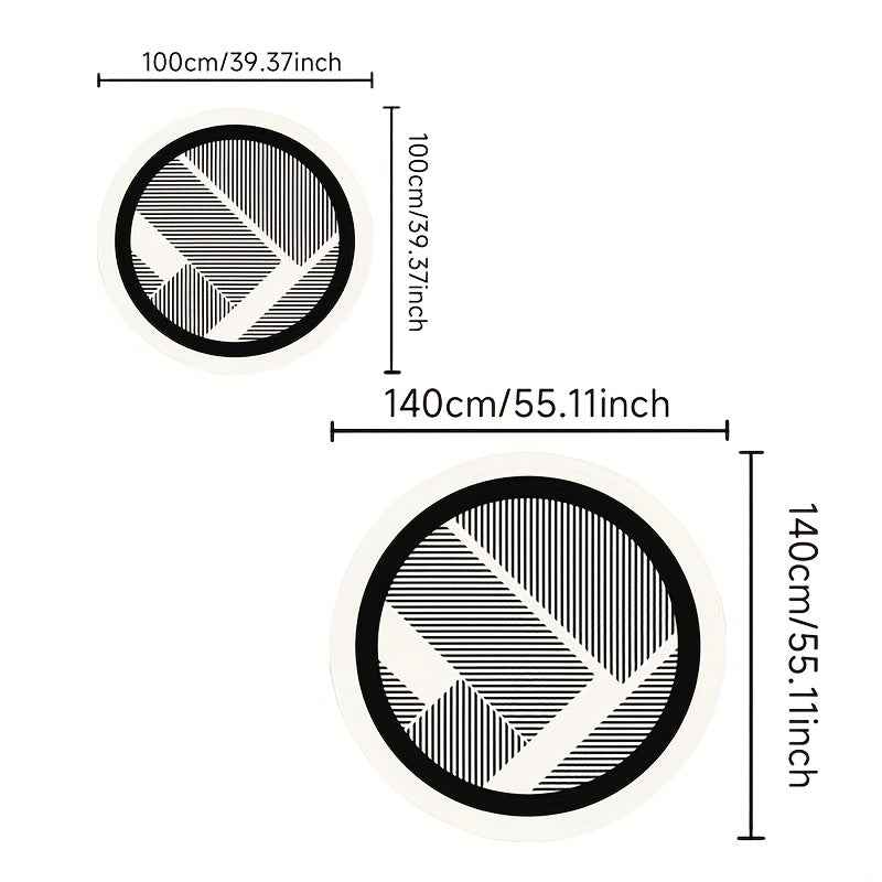 Geometric Rhythm Black and White Mat - Soft, Durable, Non-Slip, Machine Washable Striped Mat, Suitable for Living Room or Office Decor, Lightweight Polyester Blend, Vintage Design, Neutral Cream Color, Minimalist Style, Livin