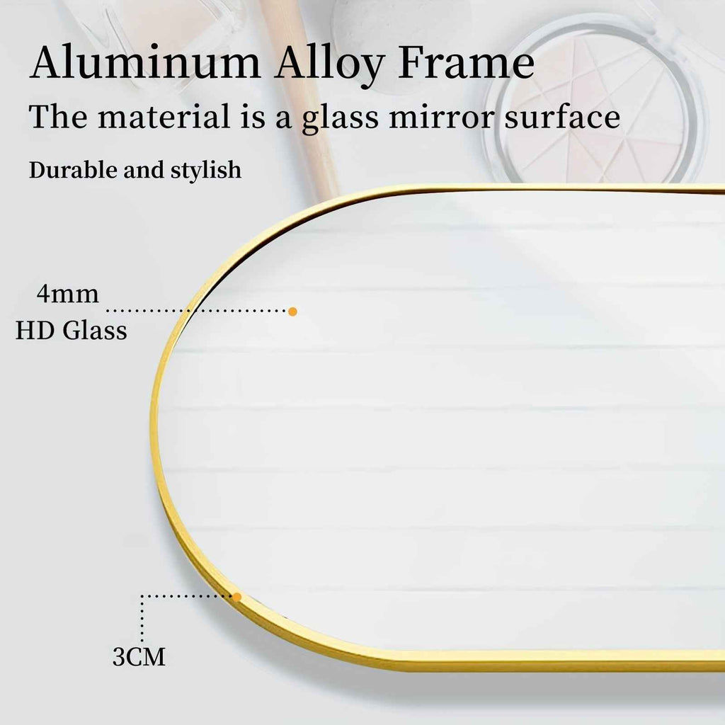 1pc 60x40cm Wall-Mounted Oval Bathroom Vanity Mirror with Brushed Aluminum Frame - Modern Space-Saving Design, Golden/Black, No Electricity Needed for Bathroom, Bedroom, or Dressing Room, Bathroom Mirrors for Wall, Bedroom Ac