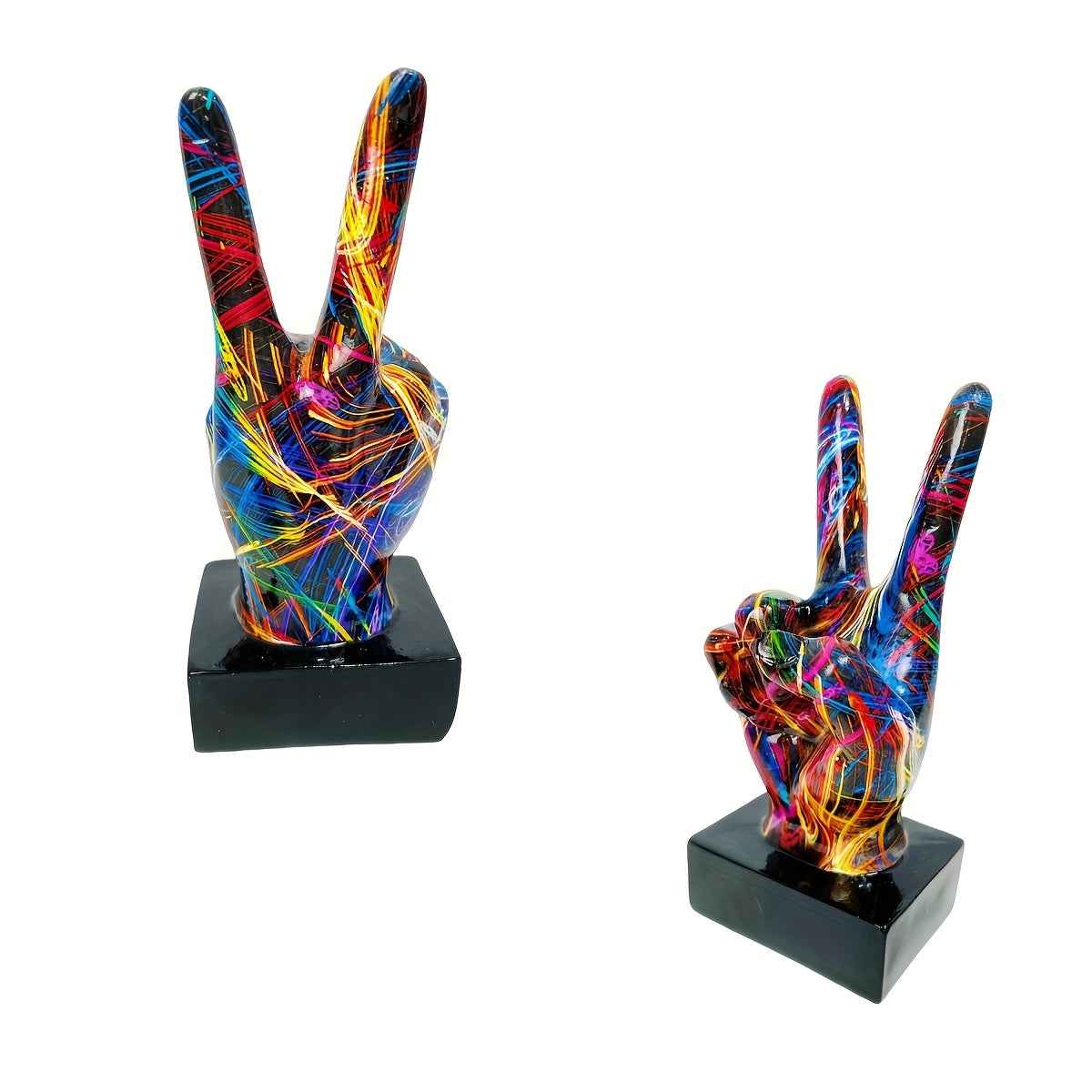 Contemporary Resin Peace Sign Sculpture - Vibrant Abstract Art Decor for Living Room, Thanksgiving Holiday Display, Unique Gift Idea, No Power Needed, Home DecorContemporary Resin Peace Sign Sculpture - Vibrant Abstract Art D