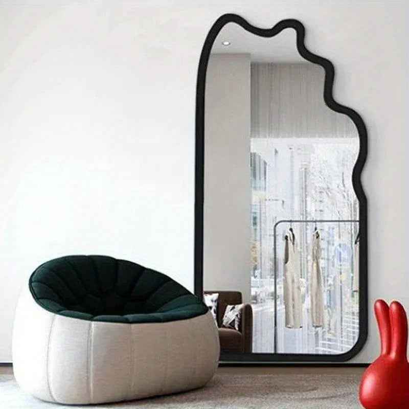 Large, Irregular Shape Decorative Mirror with Black Frame - Perfect for Bedroom, Bathroom, or Living Room - Classic Style, No Electricity Needed, Living Room Mirror | Modern Decor | Smooth Surface