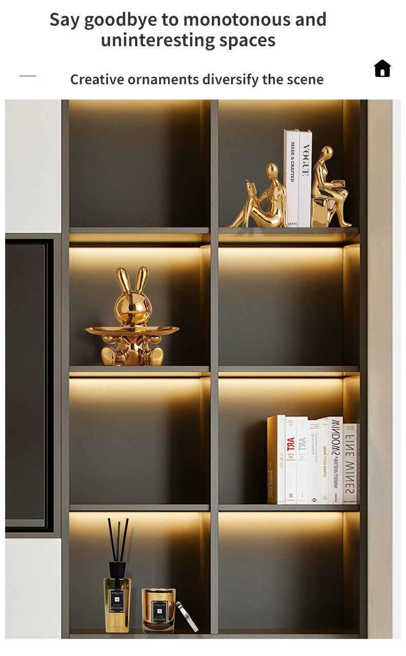 Modern Minimalist Gold-Tone Abstract Figurine Bookends: Perfect for Home Office or Living Room Decor