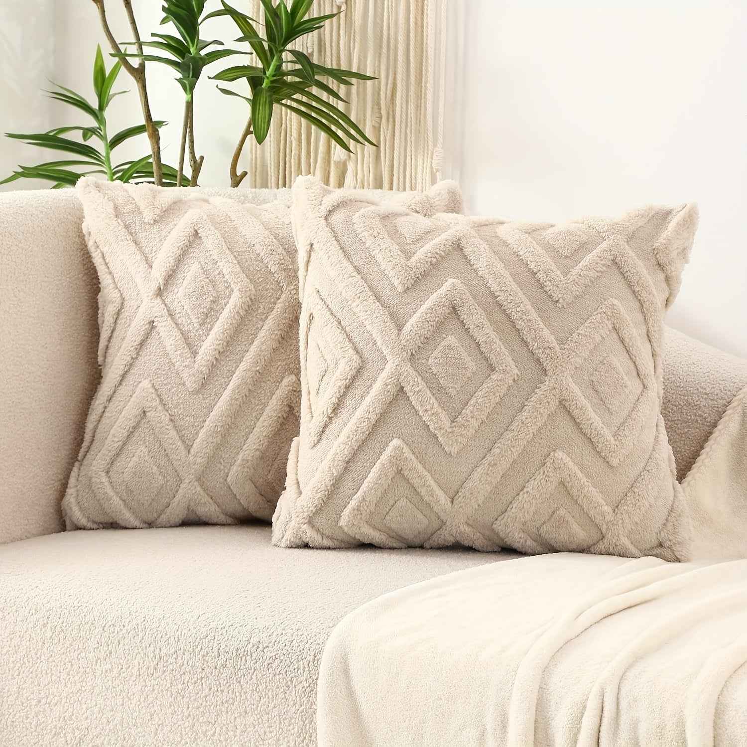 2pcs Boho Abstract Throw Pillow Covers, Soft Plush Polyester Fabric, Geometric Pattern, Zipper Closure, Hand Wash Only, 30.48x50.8cm, 45.72x45.72cm, 50.8x50.8cm - Farmhouse Style Decorative Cushion Cases for Couch, Sofa, Bedr
