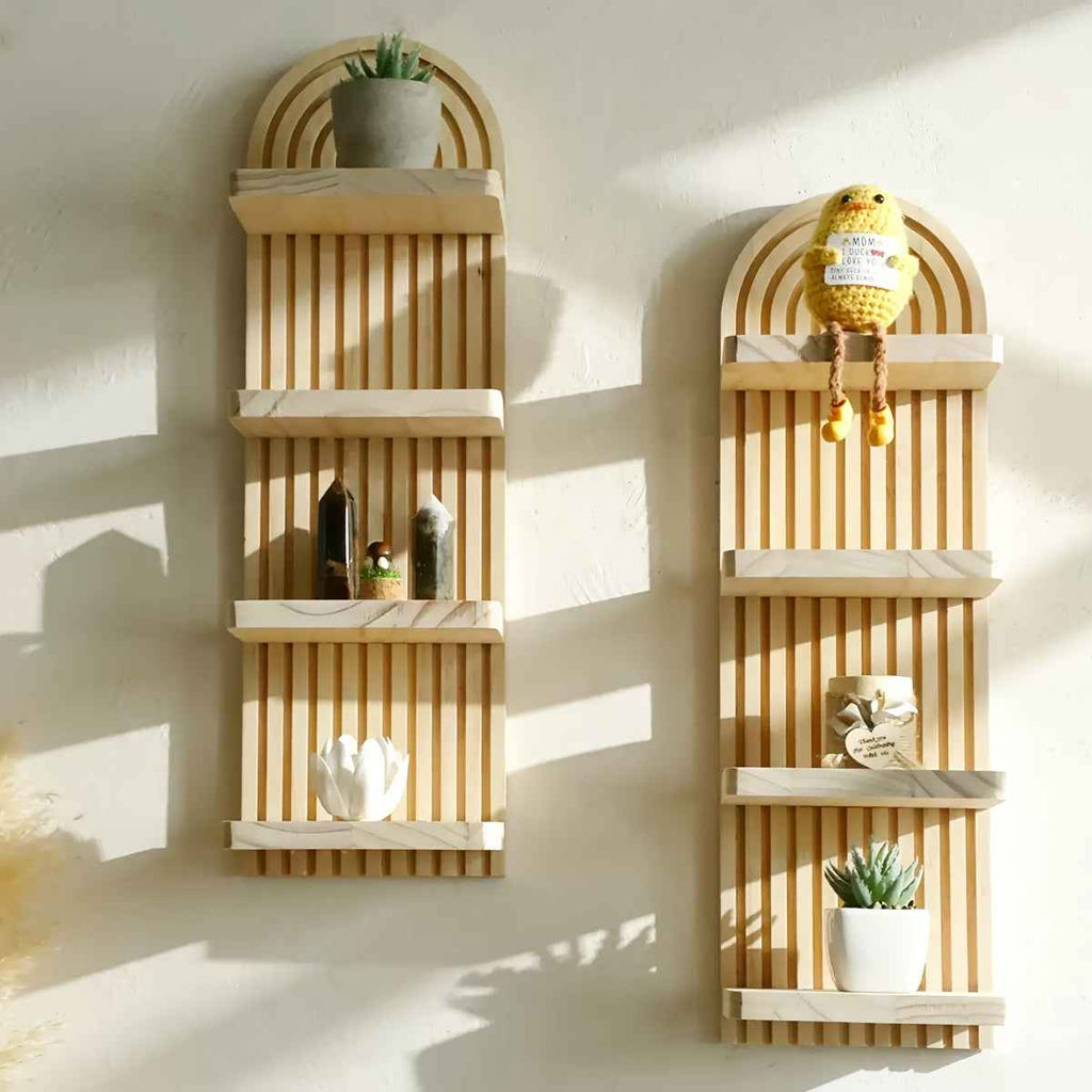 1pc Multi-Layer Bohemian Wall Shelf - Natural Wood Grain Vertical Hanging Storage Rack, Suitable for Living Room, Bedroom, Office - Farmhouse, Modern, Bohemian Home Decor - Space-Saving Plant, Book, Decoration Shelf - Easy In