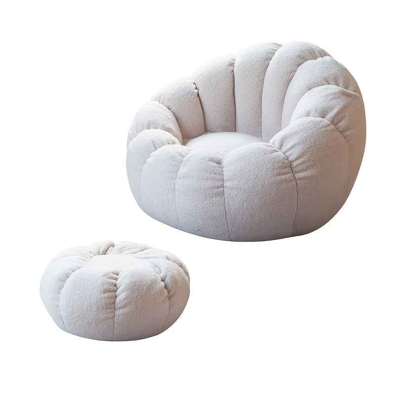 2pcs Pumpkin-Shaped Lazy Sofa + Footstool, Nordic Style Bedroom Balcony Single Small Sofa Furniture,  Small Space Furniture, Minimalist Design, Modern Decor, Lightweight Sofa, Durable Upholstery, Footrest Stool, Compact Loves