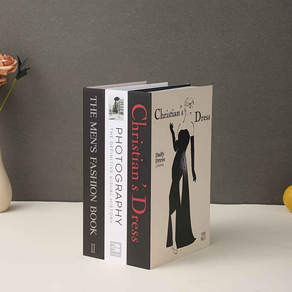 3pcs Classic Style Decorative Bookends Set - Faux Hardcover Book Props for Home, Office, Hotel & Wedding Decor, Paper Material, Ideal for Christmas, Halloween, Easter, Hanukkah, Thanksgiving Decorations