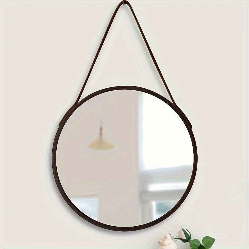 Vintage-Inspired Round Wall Mirror with Wooden Frame - No Drill, Moisture-Resistant Vanity & Bathroom Decor, Bedroom, Makeup Mirror