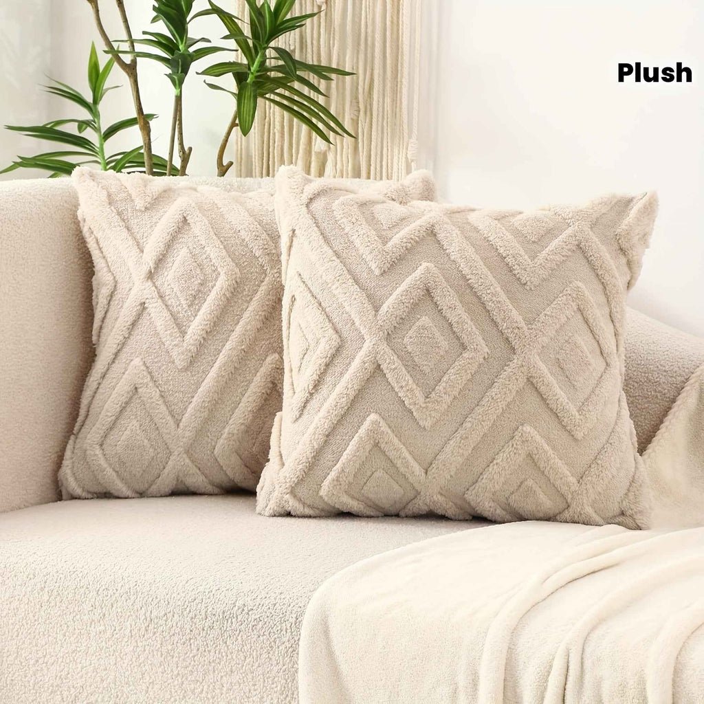 2pcs Boho Abstract Throw Pillow Covers, Soft Plush Polyester Fabric, Geometric Pattern, Zipper Closure, Hand Wash Only, 30.48x50.8cm, 45.72x45.72cm, 50.8x50.8cm - Farmhouse Style Decorative Cushion Cases for Couch, Sofa, Bedr