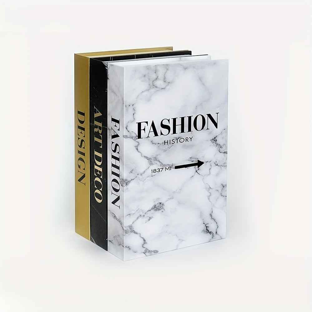 3pcs Set of Decorative Books with Golden Marble Finish, Unopenable without Electricity, Suitable for Bedroom, Living Room, Office Decoration. Can Be Used as Photo Prop