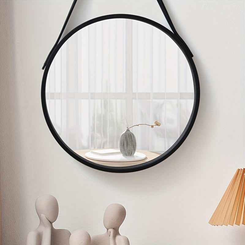Vintage-Inspired Round Wall Mirror with Wooden Frame - No Drill, Moisture-Resistant Vanity & Bathroom Decor, Bedroom, Makeup Mirror