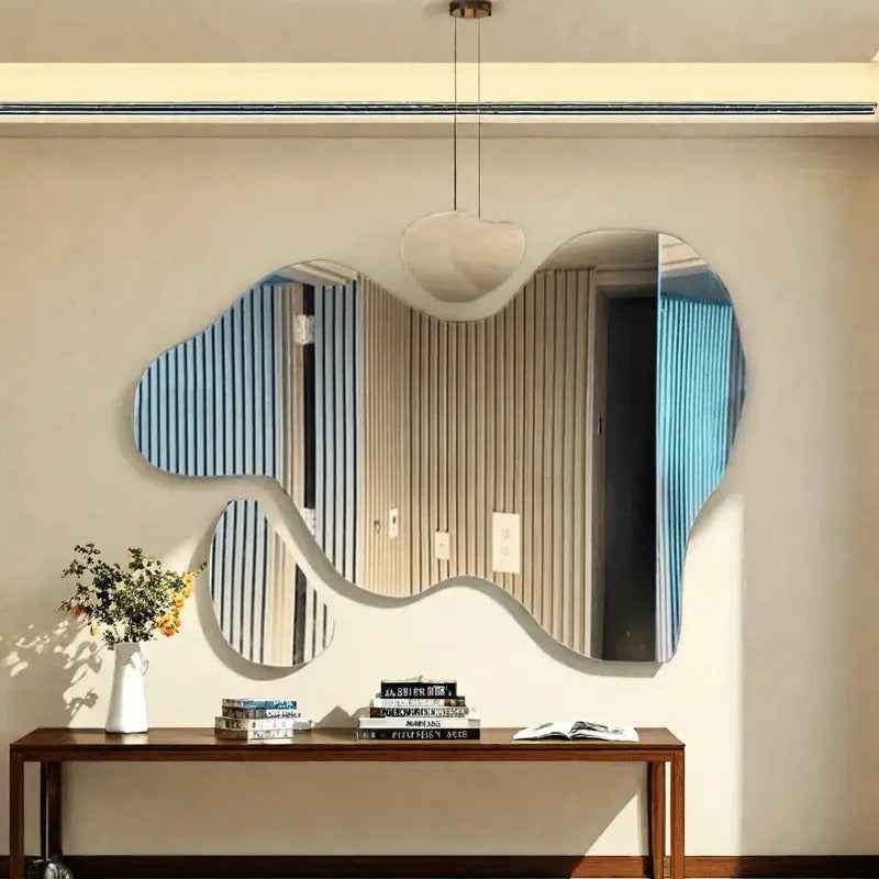 Self-Adhesive Acrylic Full-Length Bathroom Mirror - 2mm Thick, Modern Irregular Shape Wall-Mounted Decorative Mirror for Home & Dresser, No Electricity Needed, Bathroom Mirror Decor, Contemporary Style, Durable Plastic