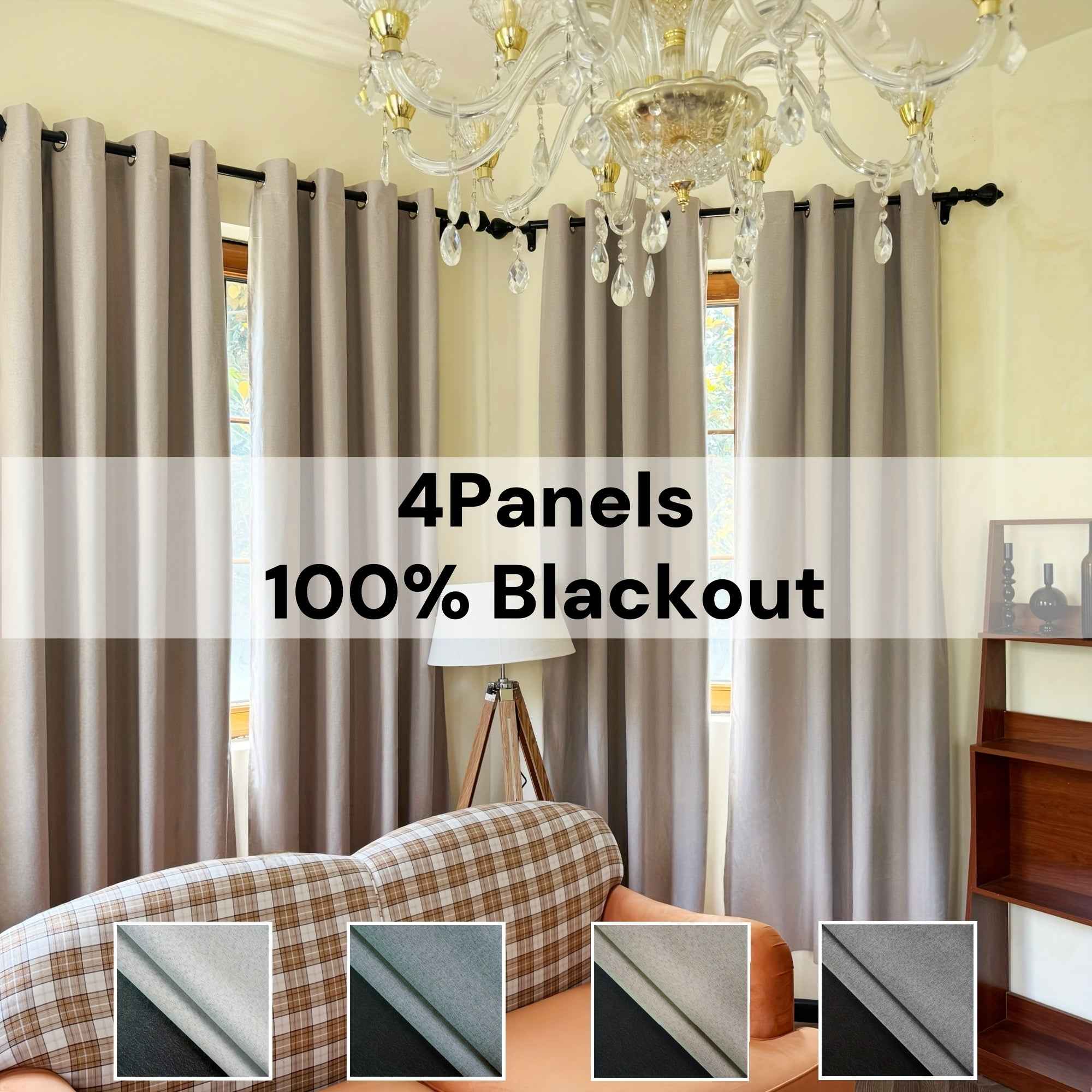 4pcs 100% Blackout Curtain Set with Grommet Top, Sun Protection, Privacy, Insulation, and Noise Reduction – Suitable for Bedrooms, Living Rooms, Dining Areas, and Various Home Decorations