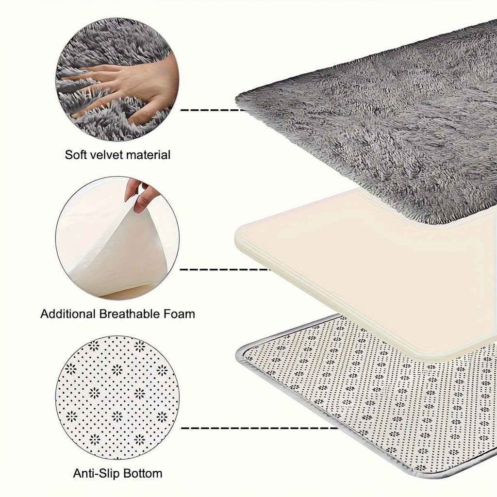 Extra Large Plush Mat - Ultra Soft Extra Thick Pile Black Modern Mat, Oversized Luxury Floor Mat for Living Room & Bedroom, Large Area Mat with Plush Texture, Durable Fiber, Black & Brown Beige Tones, Hand Washable, Jumbo Siz