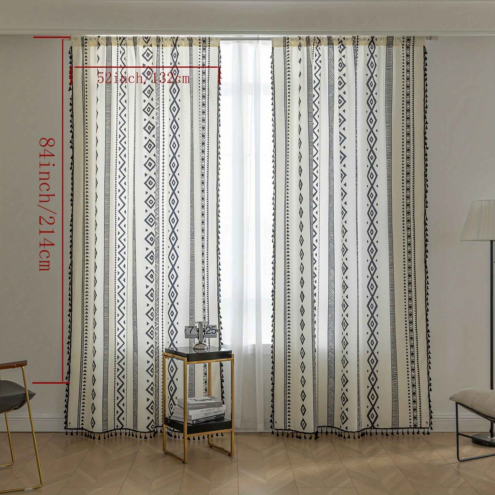 2 See Bohemian Black Geometric Tassel Kitchen Curtains, Black Modern Farmhouse Window Curtains for Bedroom, Living Room, Bathroom, Office - Polyester, Rod Pocket, Light Filtering, Washable