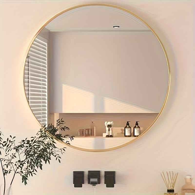 Large-sized wall mirror, 60cm round Golden mirror with metal frame, suitable for decorating circular walls in bathrooms, bedrooms, and entryways