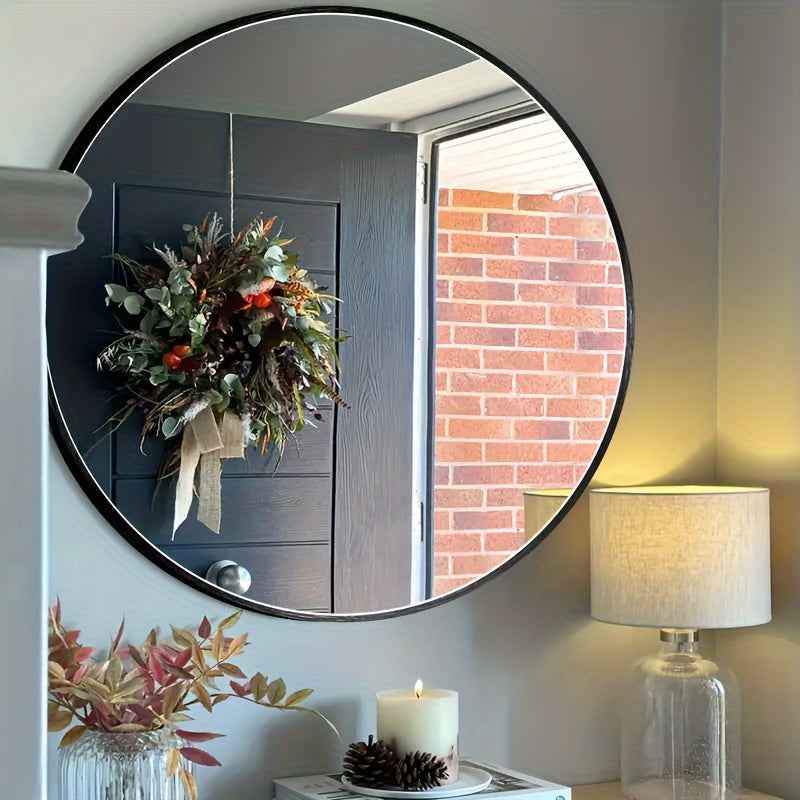 1Pc Round Wall Mounted Mirror with Stainless Steel Frame - Versatile Vanity Mirror for Bathroom, Bedroom, And Home Decor - No Electricity Required Halloween, Christmas Decorations