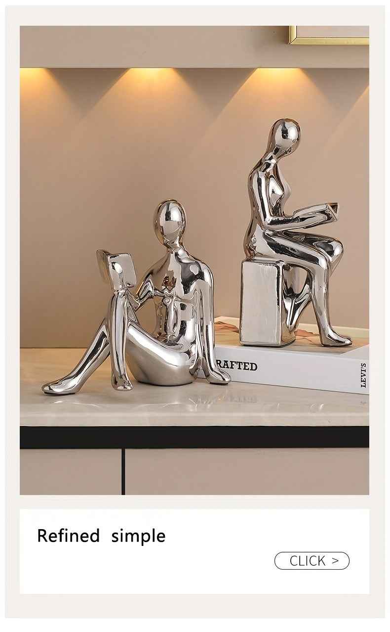 Modern Minimalist Gold-Tone Abstract Figurine Bookends: Perfect for Home Office or Living Room Decor