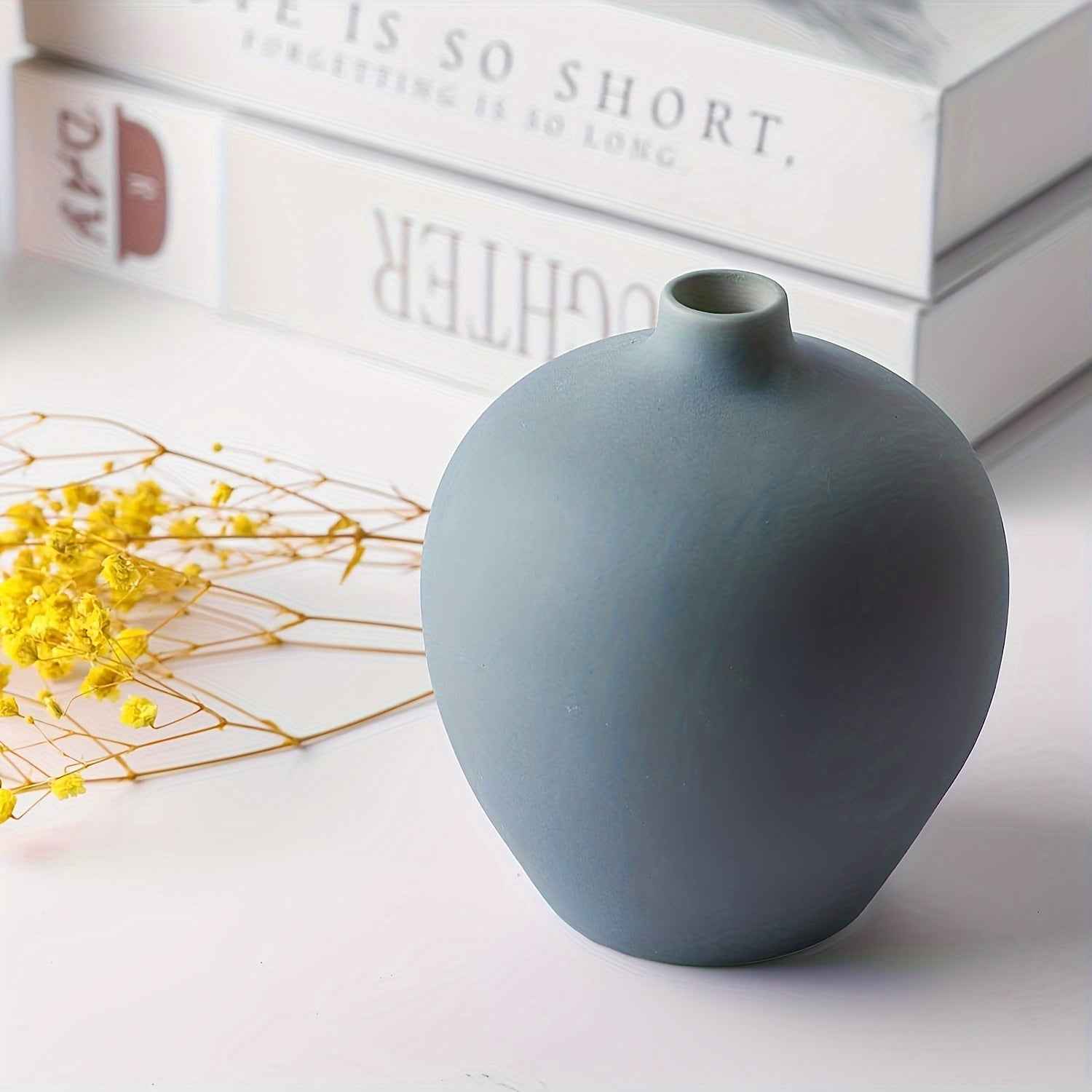 4pcs Art Deco Ceramic Vase Set, Minimalist Cylinder Shape in Black, Yellow, Blue, Beige - Modern Farmhouse Home Decor for Living Room, Shelf, Table, Bookshelf, Fireplace Mantel, Entryway - Ideal Gift for Loved Ones