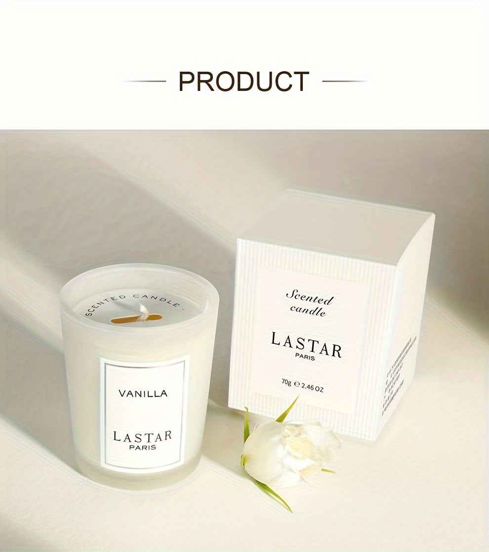 LASTAR 70g Vanilla Soy Wax Candle in Elegant Oval Jar with Sparkling Accents - Long-Lasting 12+ Hour Burn Time, Romantic Gift for Women, Birthdays, Weddings, Christmas, Thanksgiving, Father’s Day, Indoor Home Decor, Cozy Am