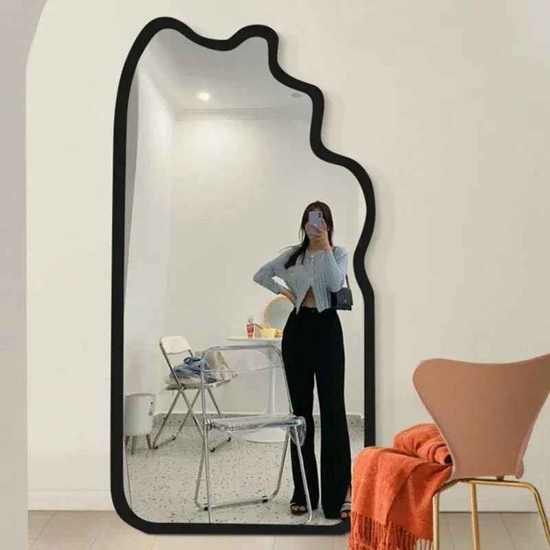 Large, Irregular Shape Decorative Mirror with Black Frame - Perfect for Bedroom, Bathroom, or Living Room - Classic Style, No Electricity Needed, Living Room Mirror | Modern Decor | Smooth Surface