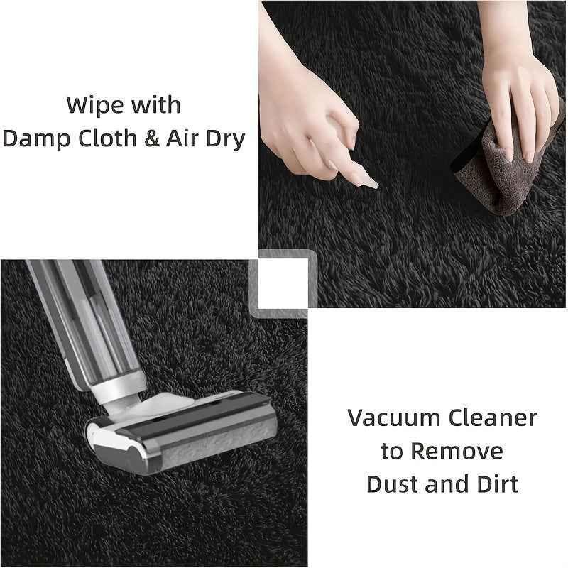 Extra Large Plush Mat - Ultra Soft Extra Thick Pile Black Modern Mat, Oversized Luxury Floor Mat for Living Room & Bedroom, Large Area Mat with Plush Texture, Durable Fiber, Black & Brown Beige Tones, Hand Washable, Jumbo Siz