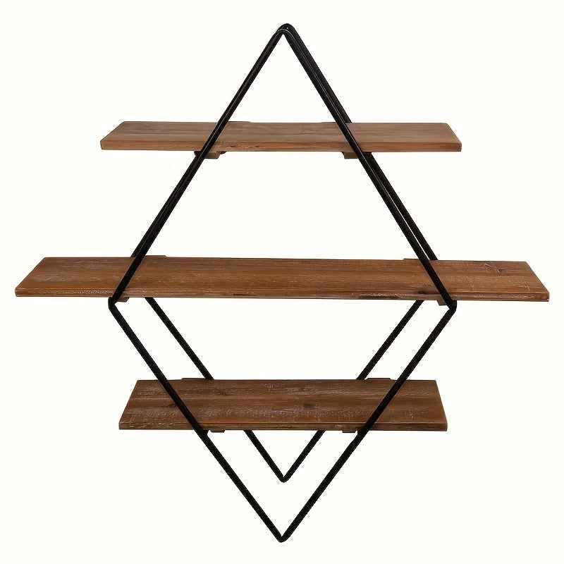 1pc Retro Three-Layer Storage Rack, Rural Simple Style Storage Cabinet Wall Rack, Iron And Wooden Storage Rack, Kitchen Spice Storage Rack, Study Book Storage Rack, Hanging Decoration, Suitable for Living Room, Study, Kitchen