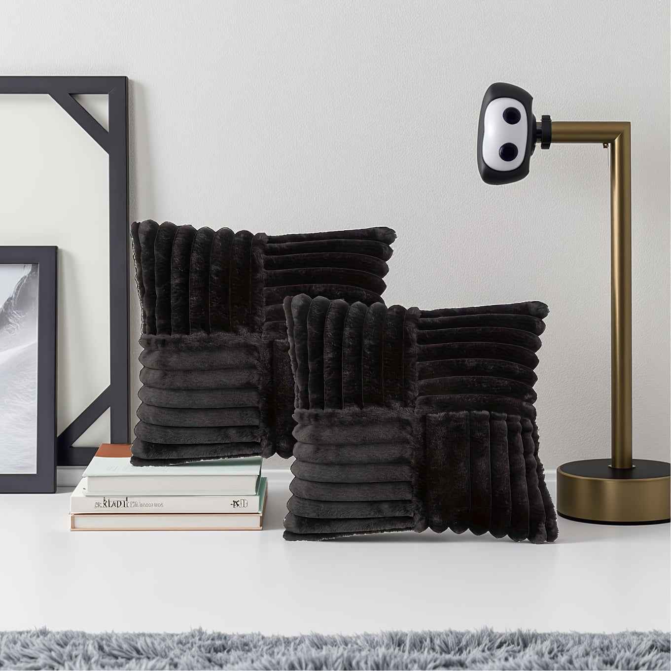 2pcs Soft Plush Faux Fur Throw Pillow Covers with Zipper Closure - Cozy Striped Design in Beige, Pink, Red, Gray - Perfect for Living Room Sofa & Bedroom Decor, Machine Washable, Bedroom Decor | Cozy Home Accents | Plush Text