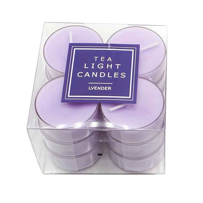 12-Pack Soy Wax Tea Light Candles, Lavender & Rose Scented, Glitter Embellished, Round Single-Wick, Resin Container, for Indoor Use - Perfect for Christmas, Thanksgiving, Valentine's, Birthdays & More