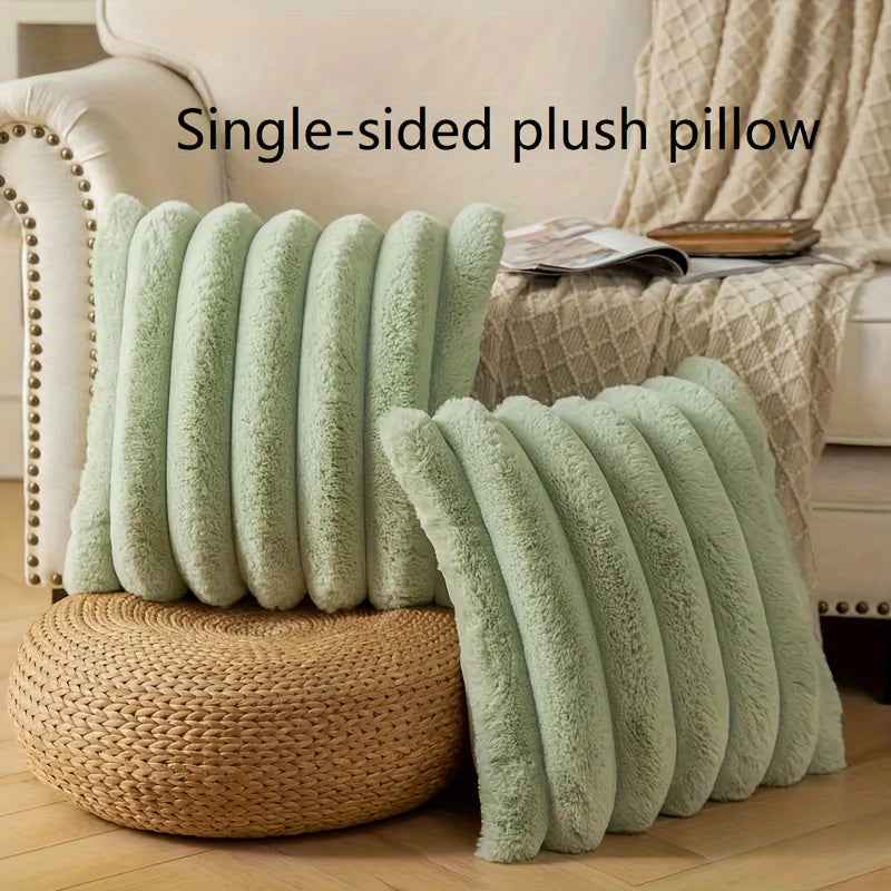 Contemporary White Striped Anime-Themed Plush Pillow - Soft Faux Rabbit Fur, 7-Density Multi-Use Decorative Cushion for Bedroom, Living Room & Sofa, Hand Wash Only, Bedroom Comfort, Modern Home Decor, Animeinspired Design, Zi