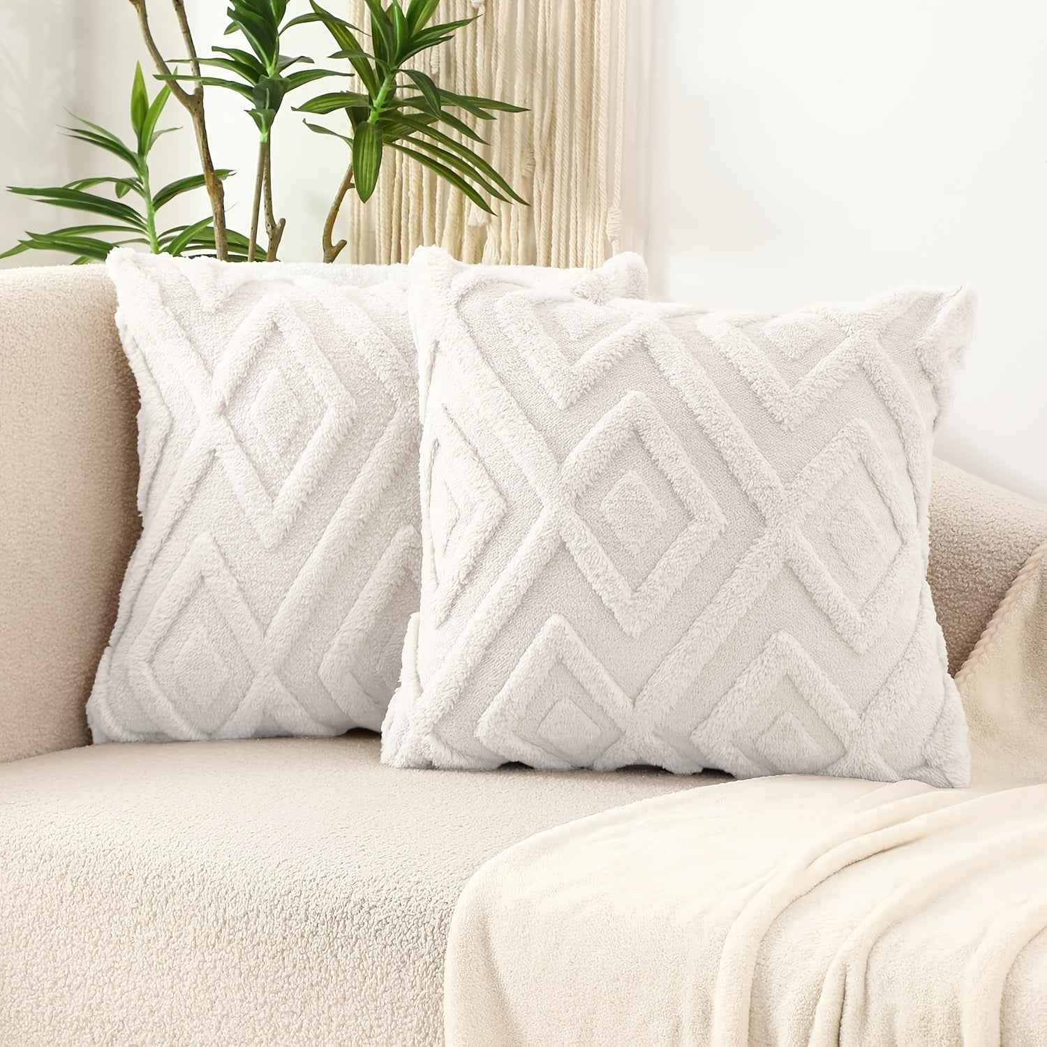 2pcs Boho Abstract Throw Pillow Covers, Soft Plush Polyester Fabric, Geometric Pattern, Zipper Closure, Hand Wash Only, 30.48x50.8cm, 45.72x45.72cm, 50.8x50.8cm - Farmhouse Style Decorative Cushion Cases for Couch, Sofa, Bedr