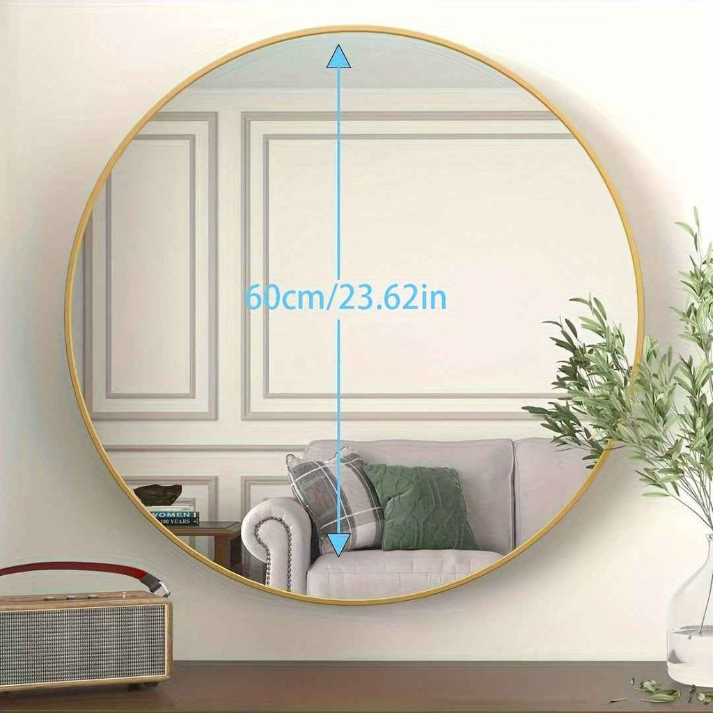 Large-sized wall mirror, 60cm round Golden mirror with metal frame, suitable for decorating circular walls in bathrooms, bedrooms, and entryways