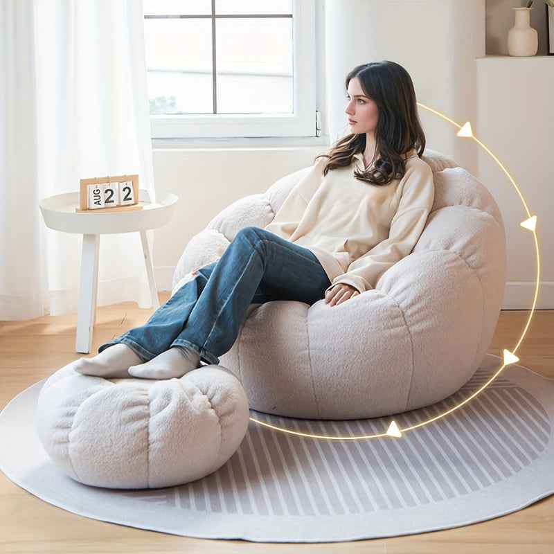 2pcs Pumpkin-Shaped Lazy Sofa + Footstool, Nordic Style Bedroom Balcony Single Small Sofa Furniture,  Small Space Furniture, Minimalist Design, Modern Decor, Lightweight Sofa, Durable Upholstery, Footrest Stool, Compact Loves