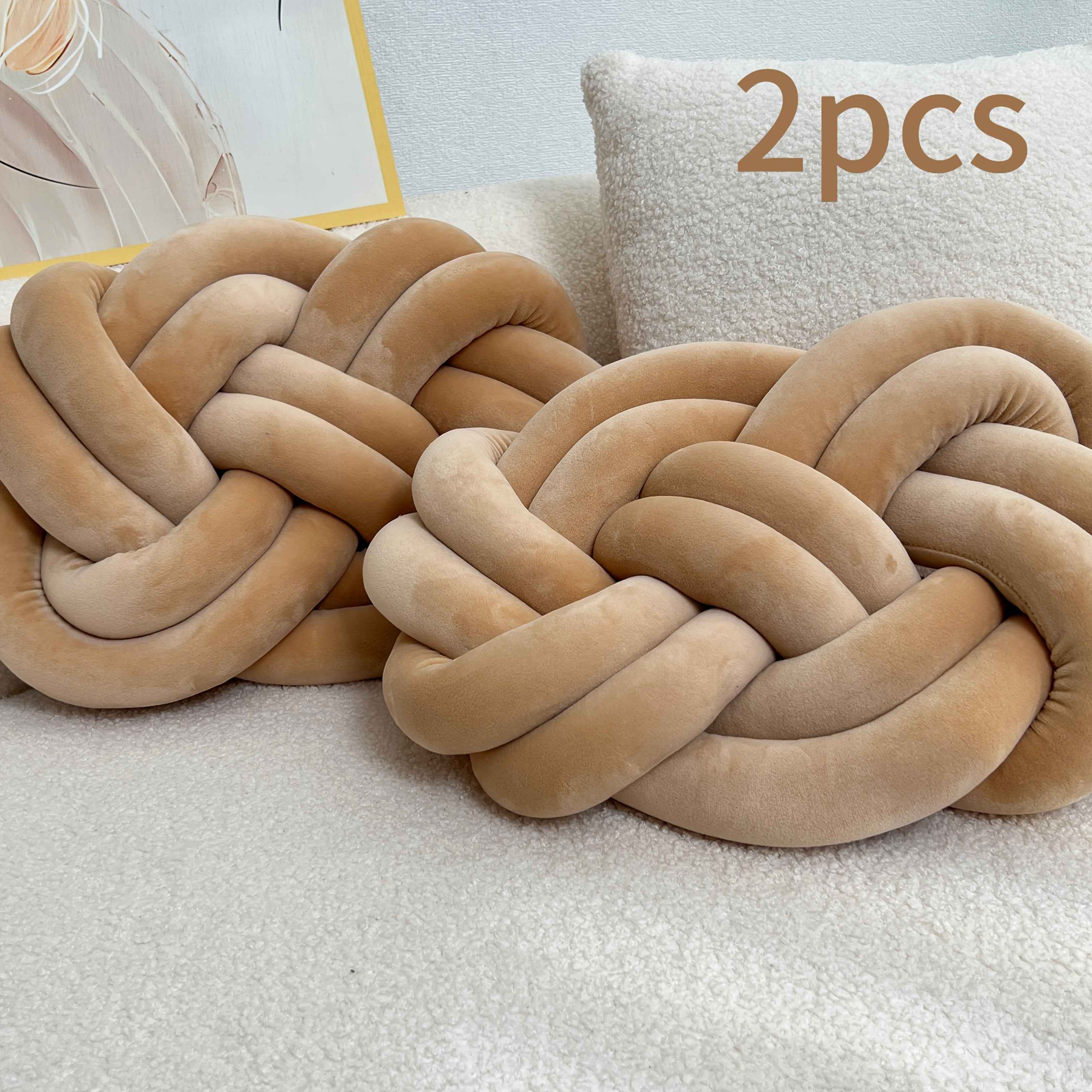 2 Pack YLBKIKR Plush Knot Throw Pillows - 40.01 cm Soft Short-Hair Floor Cushion & Bed Sofa Bed Decor, Modern Minimalist Knotted Ring Ball Design with Hand-Stitched Closure, All-Season Neutral Decorative Accent (Easy Hand Was