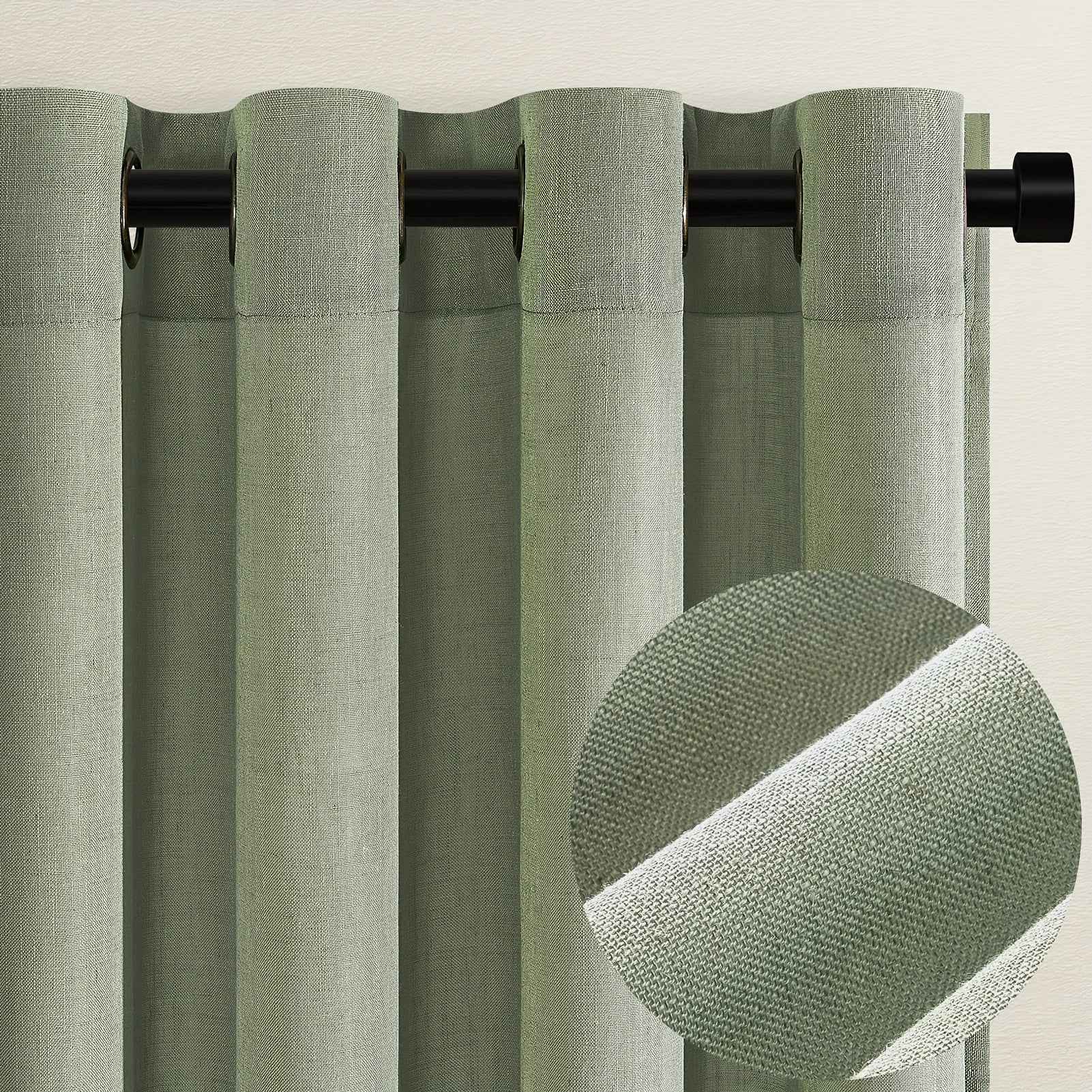 2pcs Boho Farmhouse Semi-Sheer Curtains - 20% Linen & 80% Polyester Blend, Light Filtering, Grommet Top, Machine Washable, Rustic Pastoral Style for Living Room & Bedroom, Bedroom Curtains | Rustic Curtains | Grommet Top Curt