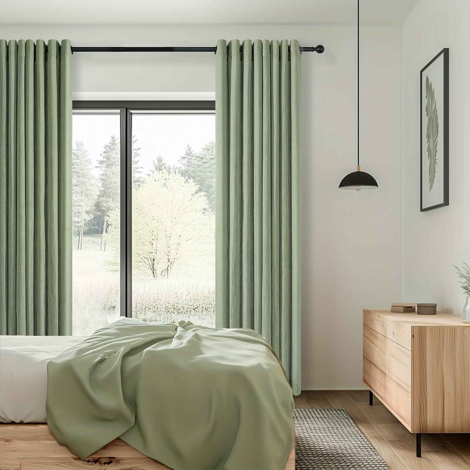 2pcs Boho Farmhouse Semi-Sheer Curtains - 20% Linen & 80% Polyester Blend, Light Filtering, Grommet Top, Machine Washable, Rustic Pastoral Style for Living Room & Bedroom, Bedroom Curtains | Rustic Curtains | Grommet Top Curt