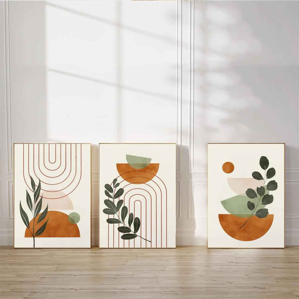 2D Flat, 3pcs Wooden Framed 2D Botanical Wall Art, Boho Print, Mid Century Wall Art, Sage Green Painting, Creative Canvas Poster, Waterproof Canvas Wall Decor, Artwork for Gift, Bedroom and Dormitory Decoration
