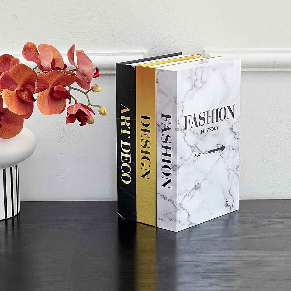 3pcs Set of Decorative Books with Golden Marble Finish, Unopenable without Electricity, Suitable for Bedroom, Living Room, Office Decoration. Can Be Used as Photo Prop