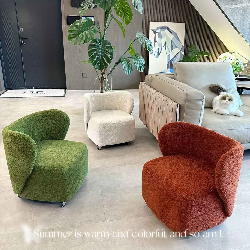 1pc Red Modern Nordic Swivel Sofa - 360° Rotating Lambskin Single with Open Back Design, Frame for 360° Rotation - for hard Floors (No Assembly Required) - Space-Saving for Small Apartments & Modern Living Rooms