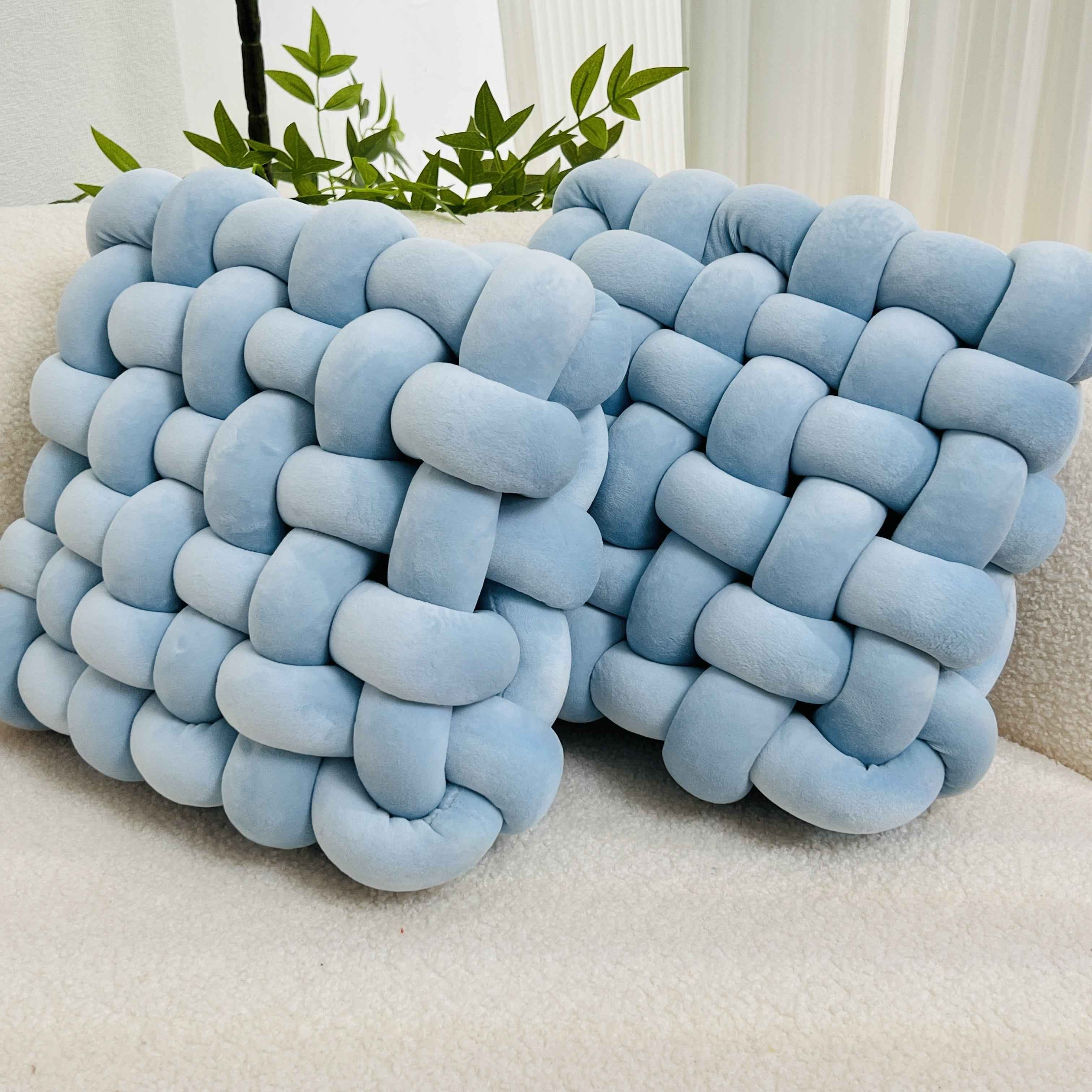 2pcs Knot Throw Pillow Soft Throw Pillow Home Decoration Cushion Square Office Knotted Plush Throw Pillow Cushion For Living Room Bedroom Sofa Couch Living Room Home Decor