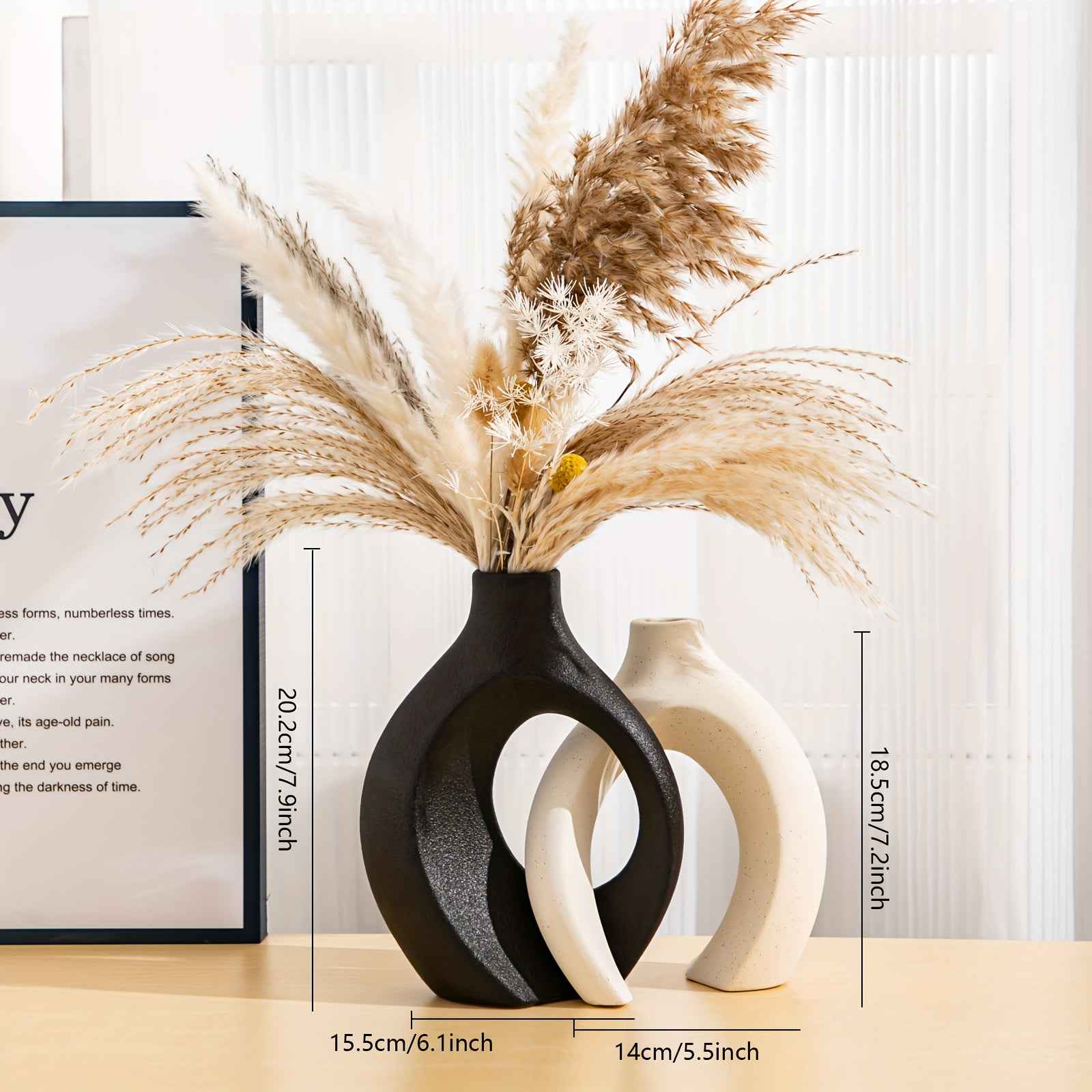 Contemporary Ceramic Vase Set, 2 Piece, Geometric Pedestal Bud Vases, Solid Pattern, Decorative Floral Arrangement Holders for Home Decor