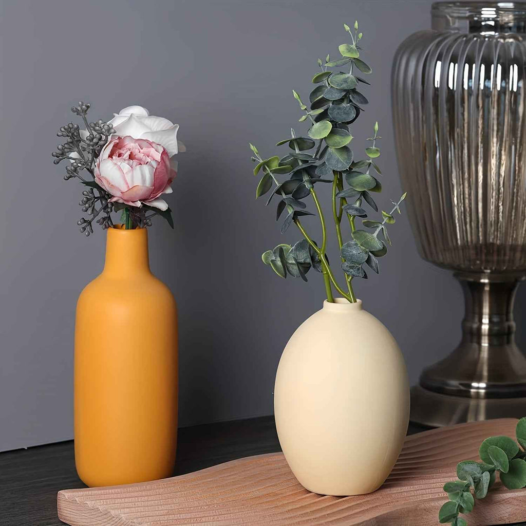 4pcs Art Deco Ceramic Vase Set, Minimalist Cylinder Shape in Black, Yellow, Blue, Beige - Modern Farmhouse Home Decor for Living Room, Shelf, Table, Bookshelf, Fireplace Mantel, Entryway - Ideal Gift for Loved Ones