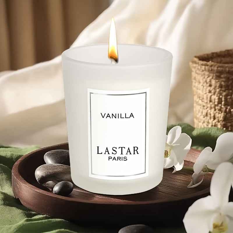 LASTAR 70g Vanilla Soy Wax Candle in Elegant Oval Jar with Sparkling Accents - Long-Lasting 12+ Hour Burn Time, Romantic Gift for Women, Birthdays, Weddings, Christmas, Thanksgiving, Father’s Day, Indoor Home Decor, Cozy Am