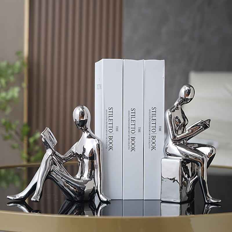 Modern Minimalist Gold-Tone Abstract Figurine Bookends: Perfect for Home Office or Living Room Decor