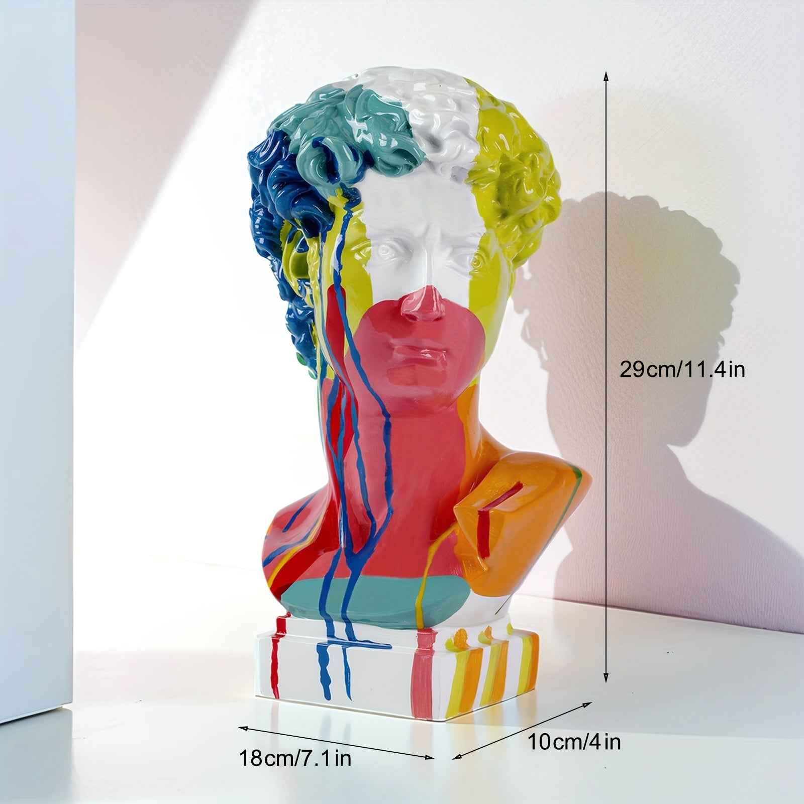 David Head Resin Statue - Vibrant Abstract Human Head Sculpture with Colorful Abstract Patterns, Modern Home & Office Decor, Tabletop Display for Living Room, Christmas, Thanksgiving, Father'S Day Gifts, Statues for Home Deco