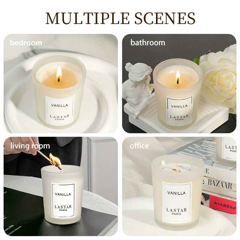 LASTAR 70g Vanilla Soy Wax Candle in Elegant Oval Jar with Sparkling Accents - Long-Lasting 12+ Hour Burn Time, Romantic Gift for Women, Birthdays, Weddings, Christmas, Thanksgiving, Father’s Day, Indoor Home Decor, Cozy Am